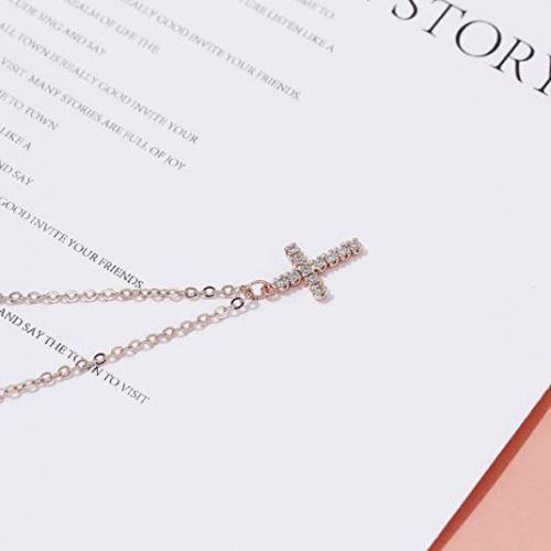 TEWIKY Fine Jewlry Necklaces Sparking Cross CZ Pendant Necklace Rose Gold