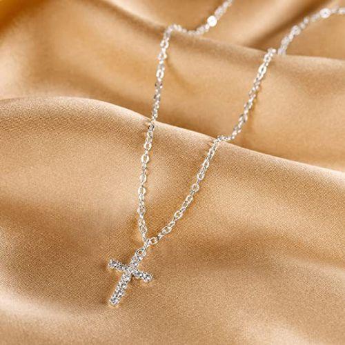 TEWIKY Fine Jewlry Necklaces Sparking Cross CZ Pendant Necklace Silver
