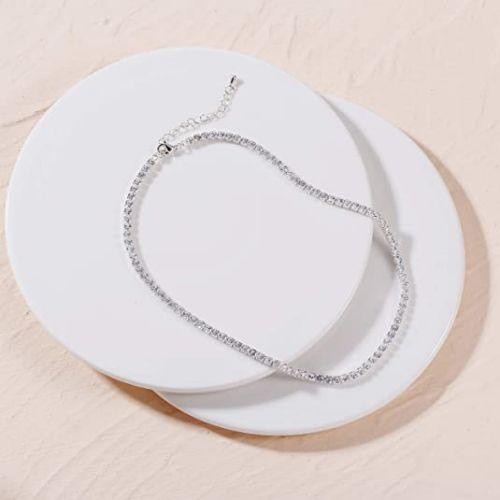 TEWIKY Fine Jewlry Necklaces Sparking Rhinestone Double Layer Tennis Necklaces SilverTEWIKY Fine Jewlry Necklaces Sparking Rhinestone Double Layer Tennis Necklaces Silver