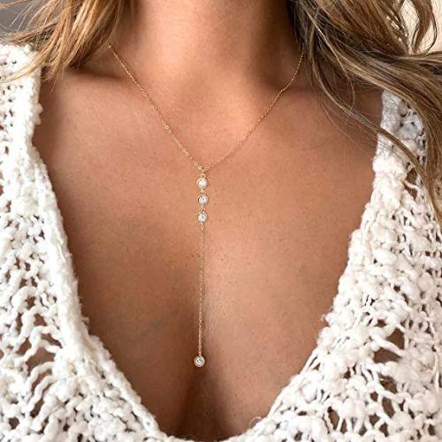 TEWIKY Fine Jewlry Necklaces Tear Drop Y Neacklace Gold