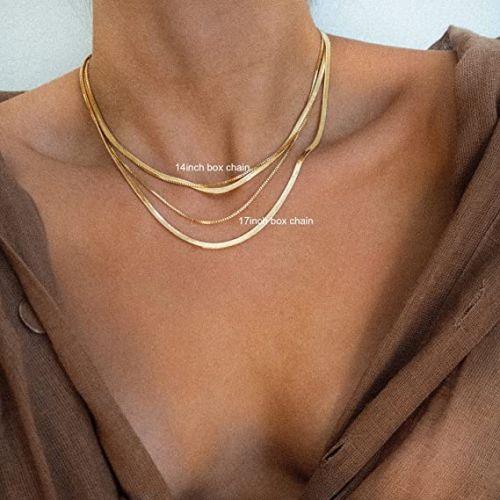 TEWIKY Fine Jewlry Necklaces Thin Box Chain Necklace Gold