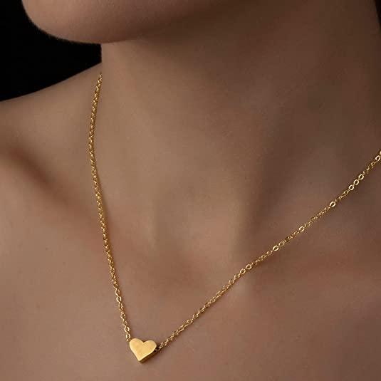 TEWIKY Fine Jewelry Necklaces Tiny Heart Charm Chain Necklace Gold