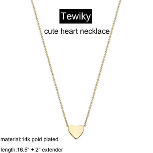 TEWIKY Fine Jewelry Necklaces Tiny Heart Charm Chain Necklace Gold