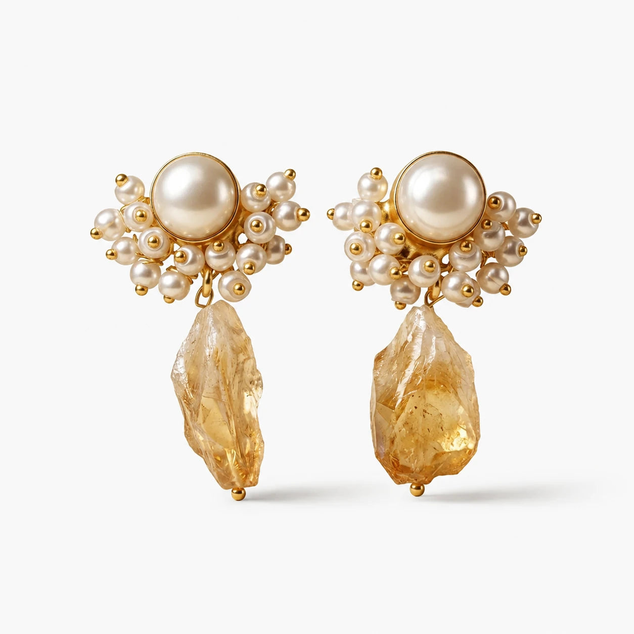 Pearl & Raw Crystal Drop Earrings