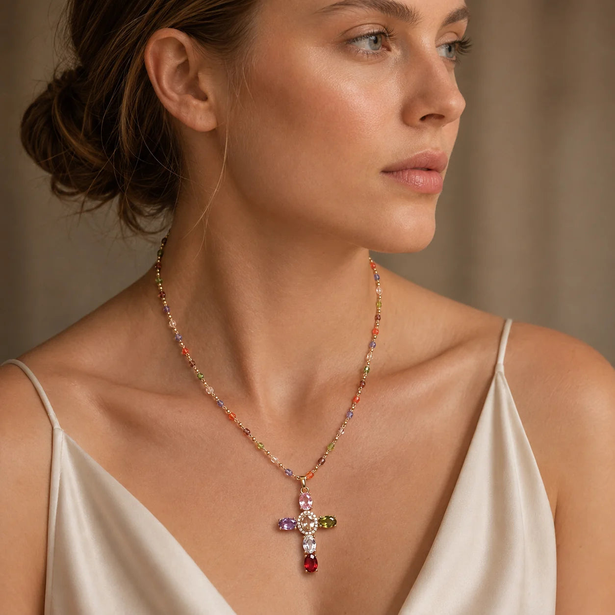 Rainbow Cross Necklace